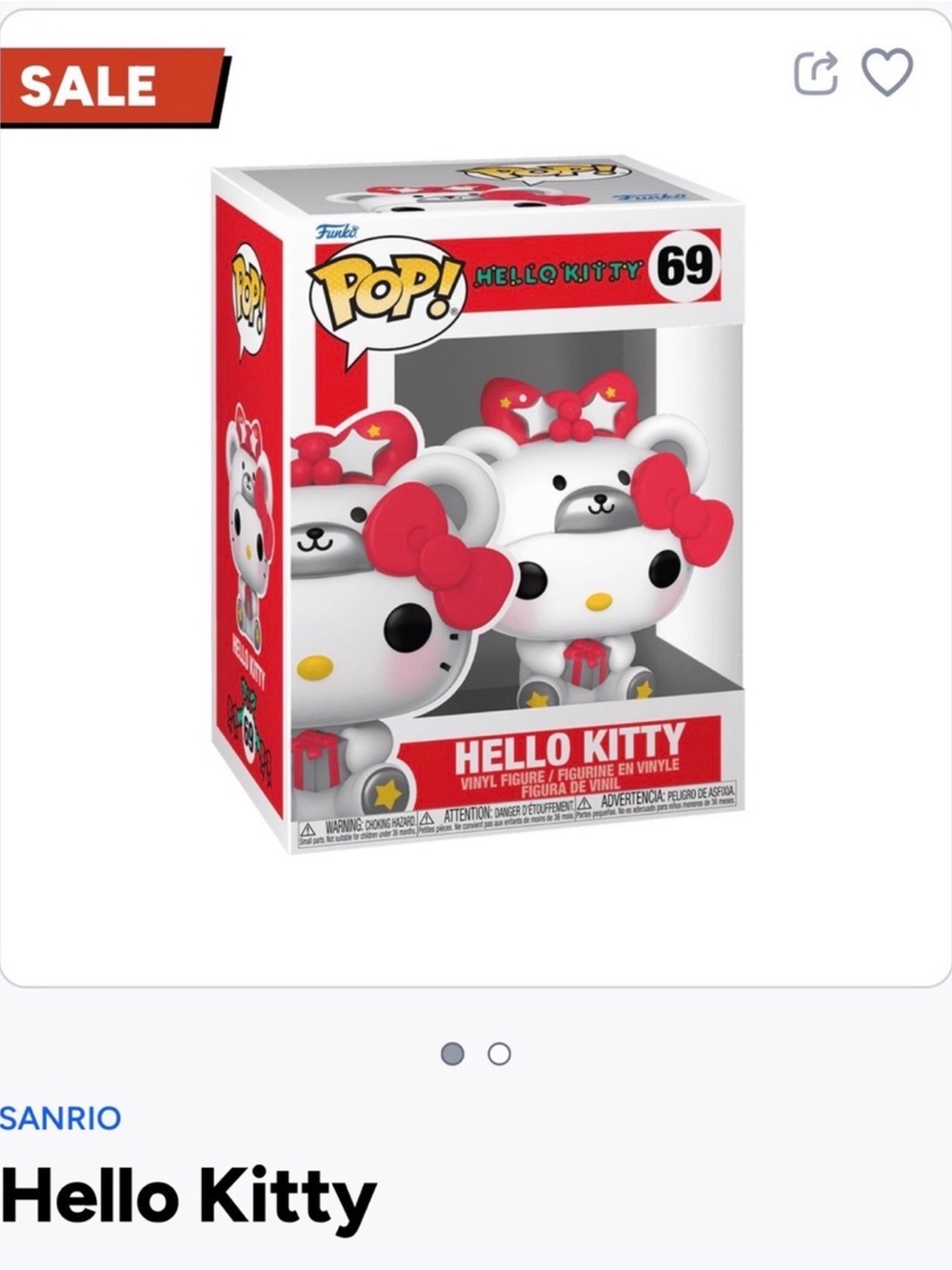 Funko Pop! Hello Kitty Vinyl Figure - White & Red- 69